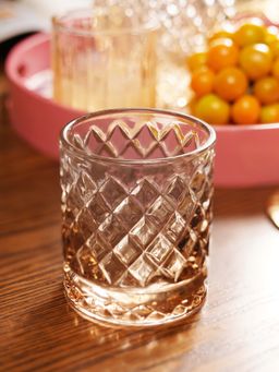 Pure Home + Living - Dark Amber Diamond Textured Whiskey Glasses (Pack of 2)