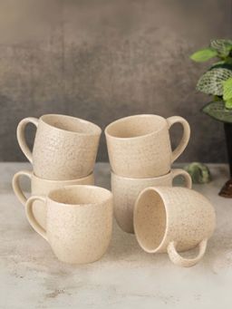 CLAY CRAFT - Fine Ceramic Apex Beige Coffee Mug Cups For Tea & Coffee, Mug Set (Pack of 6)