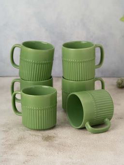CLAY CRAFT - Fine Ceramic Crimson Green Coffee Mug Cups For Tea & Coffee, Mug Set (Pack of 6)