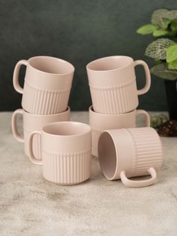CLAY CRAFT - Fine Ceramic Crimson Ivory Coffee Mug Cups For Tea & Coffee, Mug Set (Pack of 6)