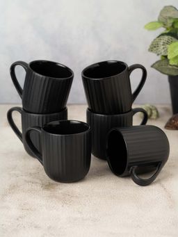 CLAY CRAFT - Fine Ceramic Linea Black Coffee Mug Cups For Tea & Coffee, Mug Set (Pack of 6)
