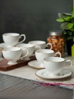 CLAY CRAFT - Fine Ceramic Julie Impression Cup & Saucer (6 Cups+6 Saucers)- 170 ml (Pack of 6)