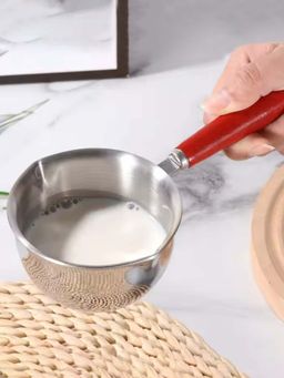 DecorTwist - Stainless Steel 300Ml Mini Saucepan With Wooden Handle Induction & Gas Compatible
