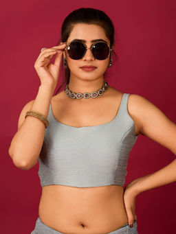 FLAHER - Grey Satin Readymade Blouse