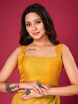 FLAHER - Mustard Plain Stitched Readymade Blouse