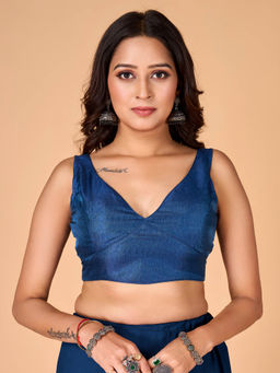 FLAHER - Navy Blue Plain Stitched Readymade Blouse