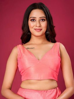 FLAHER - Pink Plain Stitched Readymade Blouse