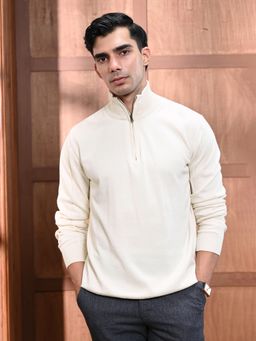 Andamen - Men Cotton Off White High Neck Sweater