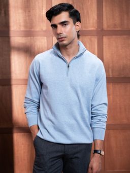 Andamen - Men Cotton Blue High Neck Sweater