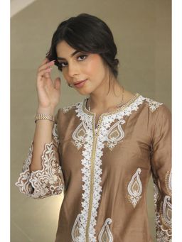 SEW - Almond Brown Embroidered Kurta with Pant (Set of 2)