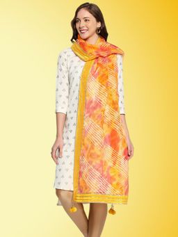 Dupatta Bazaar - Women's Yellow & Peach Green Kota Doria Dupatta
