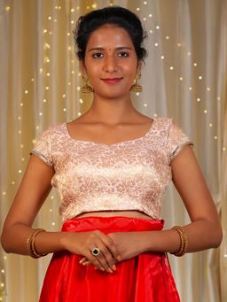 I LOVE SAREES - Women Pink Banarasi Sweetheart Floral Stitched Blouse