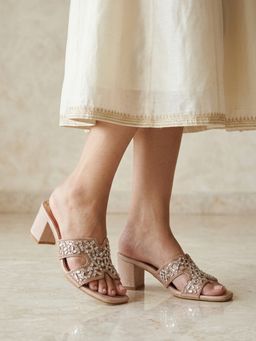 ELLE - Women Rose Gold Embellished Block Heels