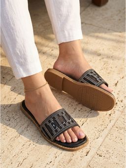 ELLE - Women Black Rhinestone Embellished Flats
