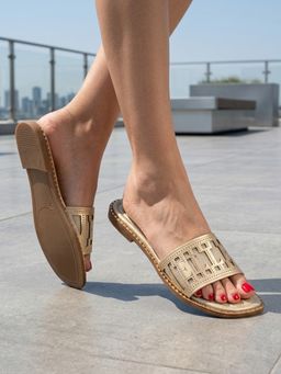 ELLE - Women Gold Rhinestone Embellished Flats