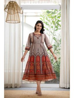 Juniper - Beige Ethnic Motif Printed Georgette Dress