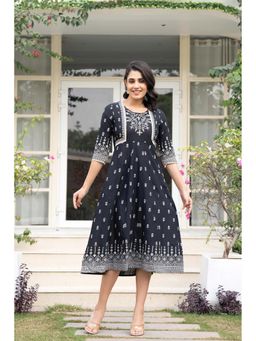 Juniper - Black Embroidered Cotton Dress with Thread Work