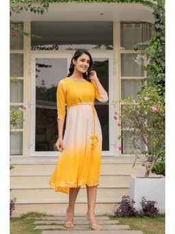 Juniper - Yellow Embroidered Georgette Dress with Dori (Set of 2)