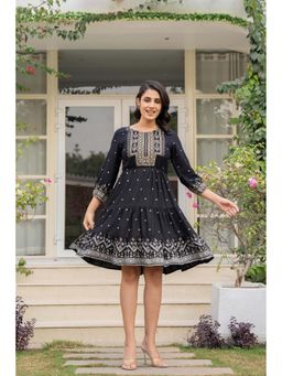 Juniper - Black Ethnic Motif Printed Liva Rayon Dress (Set of 2)