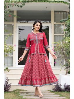 Juniper - Red Floral Printed Liva Rayon Dress