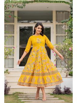 Juniper - Mustard Floral Printed Georgette Dress