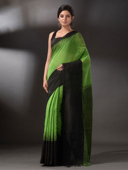Arhi - Green Cotton Saree With Ikkat Design with Unstitched Blouse (Set of 2)