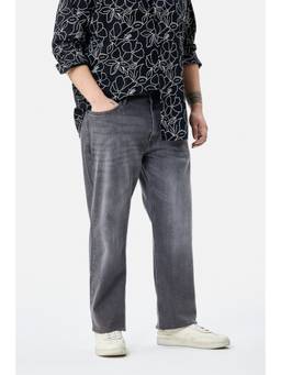 Snitch - Grey Washed Straight Casual Plus Size Jeans for Men