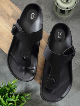 SOLETHREADS - Pharaoh Black Solid T-Strap Men Slippers