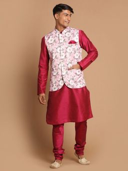 Vastramay - Mens Pink Poly Viscose Jacket - Kurta and Pyjama (Set of 3)