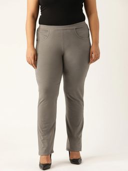 theRebelinme - Plus Size Women Grey Solid Color High Rise Knitted Trousers