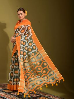 Odette - Grey Linen Designer Saree with Unstitched Blouse