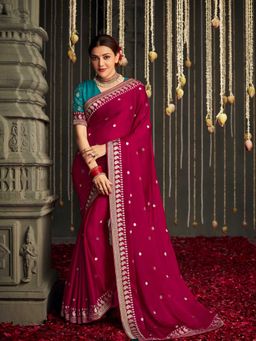 Odette - Magenta Silk Woven Design Saree with Unstitched Blouse