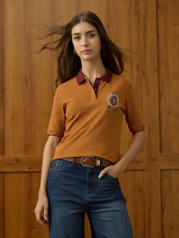 U.S. POLO ASSN. - Rust Elbow Length Sleeves And Contrast Collar Polo T-Shirt
