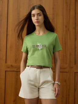 U.S. POLO ASSN. - Green Round Neck Regular Fit Embroidery T-Shirt