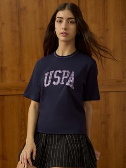 U.S. POLO ASSN. - Navy Blue Round Neck Solid Boxy Fit Tshirt