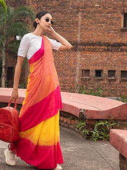 Beatitude - Yellow Shade Cotton Ikkat Design Saree With Unstitched Blouse