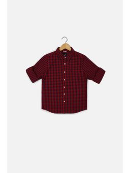 Allen Solly - Boys Red Slim Fit Check Casual Shirt