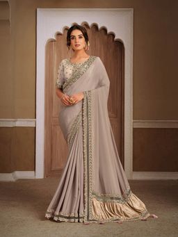 Odette - Grey Silk Georgette Designer Saree with Unstitched Blouse