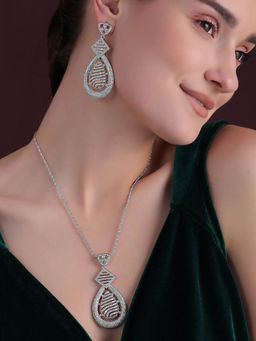 Shaze - Cubic Zirconia Silver Plated Wavy Drop Set