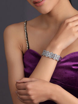 Shaze - Cubic Zirconia Silver Plated Winding Cuff Bracelet