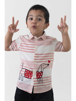 TIBER TABER - Boy Dog Embroidered Cotton Shirt Pink