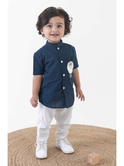 TIBER TABER - Boy Sheep Embroidered Cotton Shirt Blue