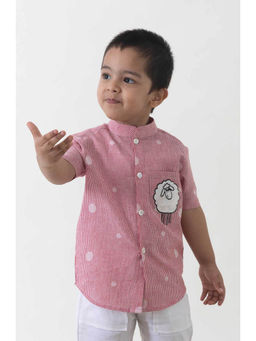 TIBER TABER - Boy Sheep Embroidered Cotton Shirt Pink