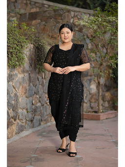 Label Shaurya Sanadhya - Plus Size Black And Golden Kurta With Patiala Salwar And Dupatta