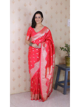 KALAASHREE - Red Premium Banarasi Soft Silk Saree With Unstitched Blouse