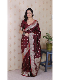 KALAASHREE - Maroon Premium Banarasi Soft Silk Saree With Unstitched Blouse
