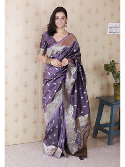 KALAASHREE - Lavender Premium Banarasi Soft Silk Saree With Unstitched Blouse