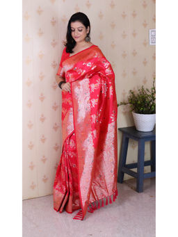 KALAASHREE - Red Premium Banarasi Soft Silk Zari Minakari Saree With Unstitched Blouse