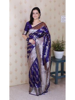 KALAASHREE - Blue Premium Banarasi Soft Silk Zari Minakari Saree With Unstitched Blouse