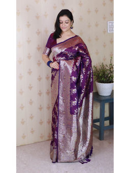 KALAASHREE - Purple Premium Banarasi Soft Silk Zari Minakari Saree With Unstitched Blouse